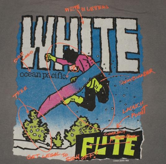 Vintage 1980s OP Ocean Pacific Snowboarding White T-Shirt