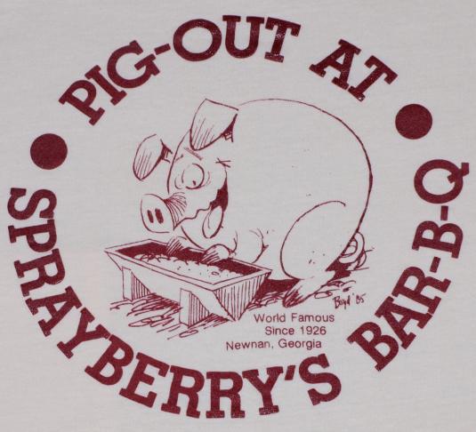 Vintage Georgia Pig Out BBQ Bar-B-Q Hog Sprayberrys T-Shirt