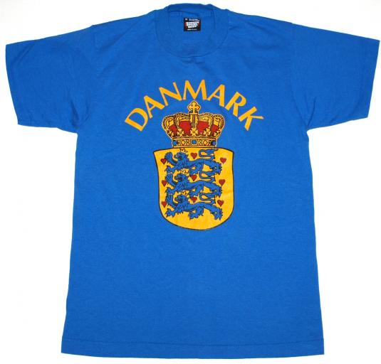 Vintage 1990s Denmark Flag Blue T-Shirt