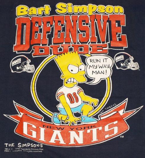 Vintage 1990 Bart Simpson New York Giants Football T-Shirt