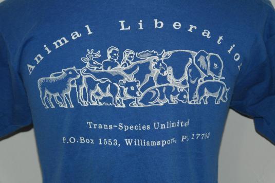 Vintage 1980’s ANIMAL LIBERATION Animal Rights Blue T-Shirt