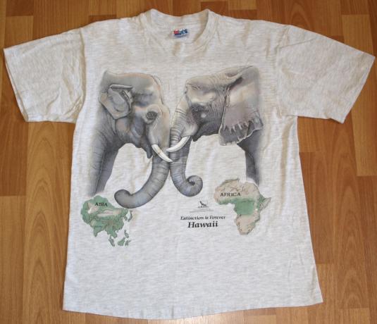 1990s Asia Africa Elephant Hawaii T-Shirt 2-Sided