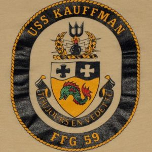 Vintage 1980s USS Kauffman USA Navy Military Ship T-Shirt