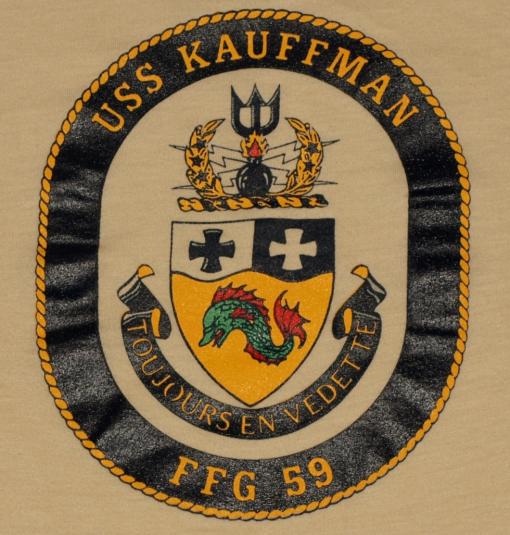 Vintage 1980s USS Kauffman USA Navy Military Ship T-Shirt