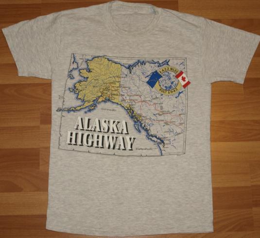 Vintage 1990s Alaska Highway Map T-Shirt 90s