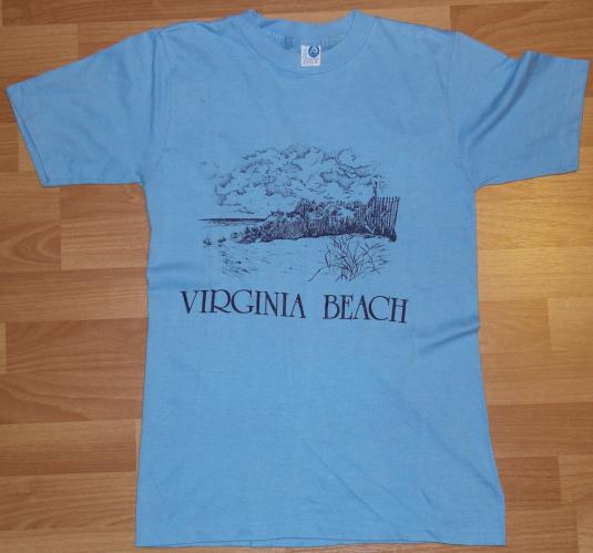 Vintage 1980s Virginia Beach Light Blue Soft Thin T-Shirt