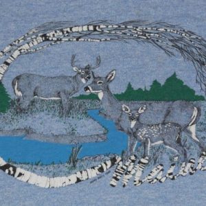 Vintage Soft Thin Heathered Blue DEER Forest Ringer T-Shirt