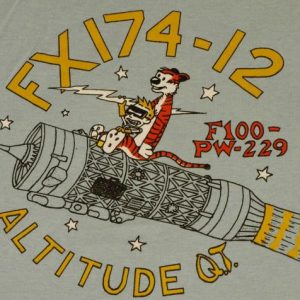 Vtg 1980s Calvin Hobbes F16 Jet Engine Lightening T-Shirt