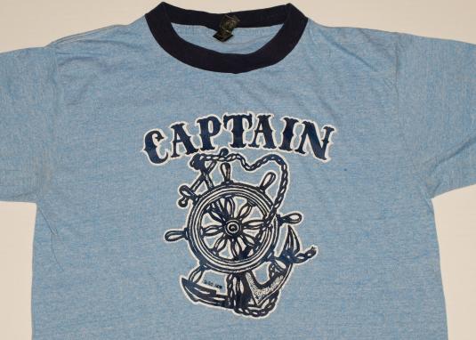 Vintage 1980s Captain Heather Blue Ringer T-shirt