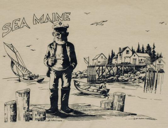 Vintage 1980s Sea Maine Old Fisherman Ocean T-Shirt