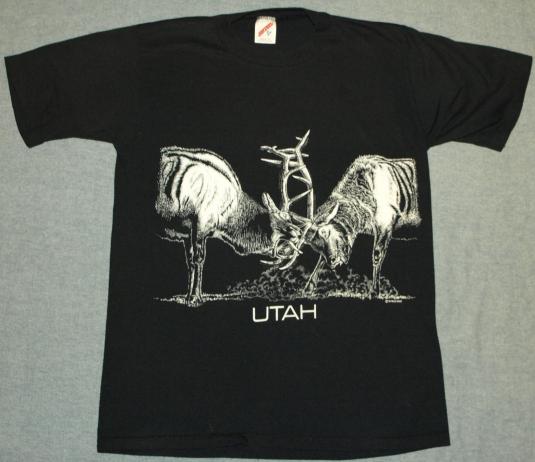 Vintage 1991 Utah Elk Black Wildlife T-Shirt 90s