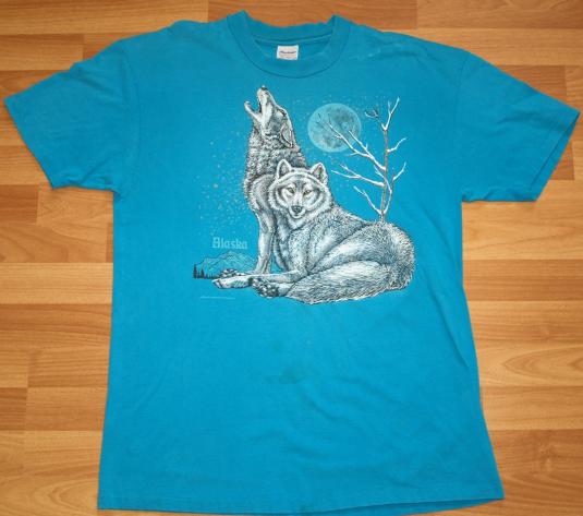 Vintage 1980s Alaska Wolves Moonlight Blue T-Shirt Wolf