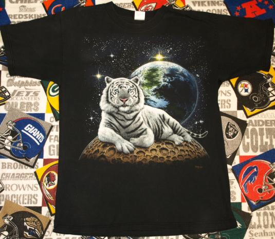 Vintage 1990s White Tiger T-Shirt Black Moon Earth Tee
