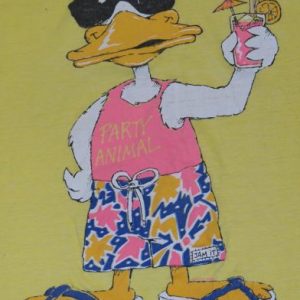 Vintage 1980s Duck Party Animal Yellow Screen Stars T-Shirt