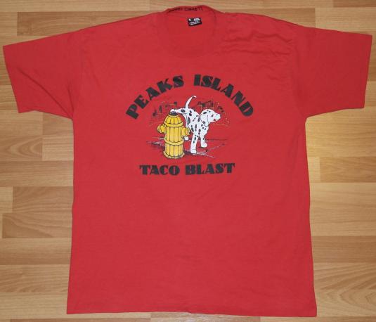 Vintage 1990s PEAKS ISLAND MAINE Taco Blast Funny T-Shirt