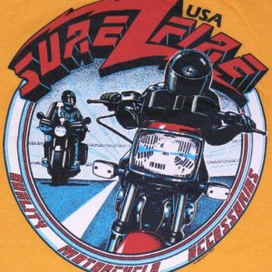 Vintage 1980s Sure Fire Motorcycle Biker T-Shirt Yellow USA
