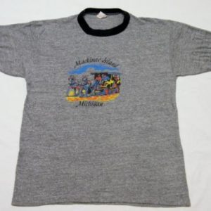 Vintage 70's Mackinac Island Michigan Rayon Ringer T-Shirt