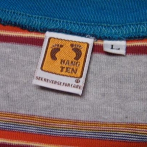 Vintage 80's HANG TEN Striped Stripe Pocket Surfer T-Shirt