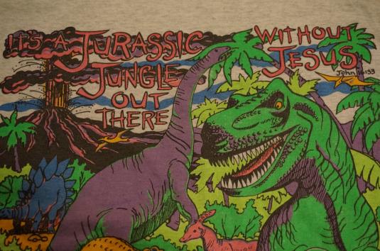 Vintage Jurassic Jungle Jesus Park John 16:33 T-Shirt L