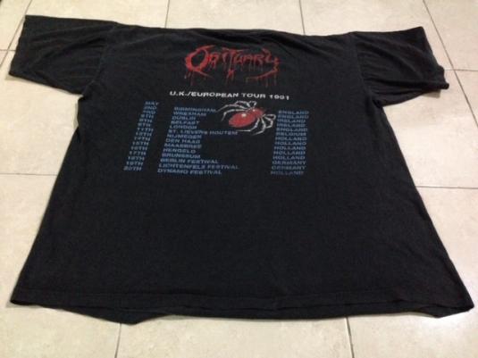 Vintage 1990 Obituary Cause Of Death Tour T-Shirt 1991 L/M