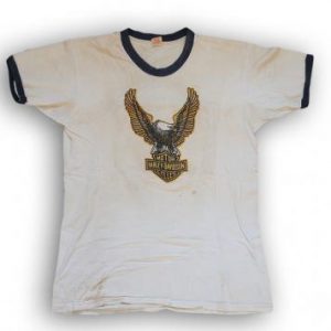 Vintage Harley Davidson Ringer T-shirt 1970s Tee Eagle