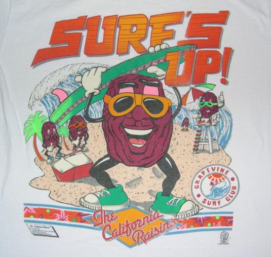 Vintage 80s California Raisins T-Shirt Surf’s Up Fits Size L