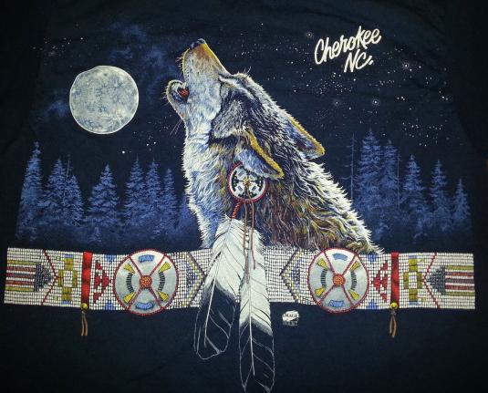 80s 90s Cherokee NC T-Shirt American Made Native Wolf Sz M