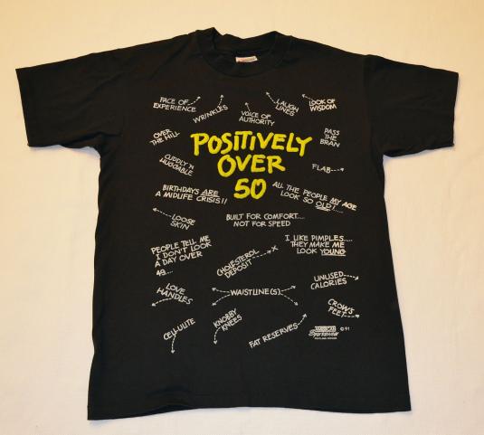 Vintage 90s Positively Over 50 All Over Print T-Shirt – L