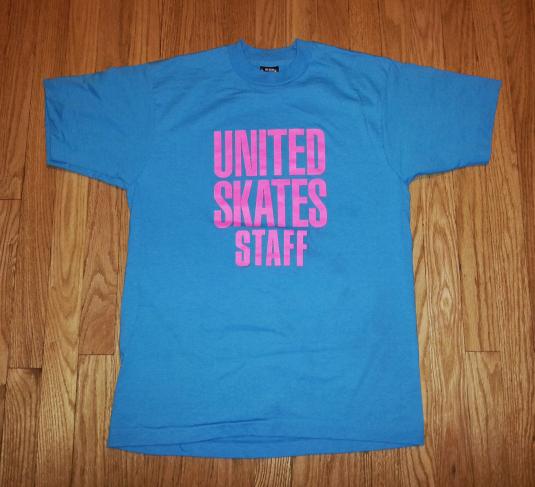Vtg 90s UNITED SKATES STAFF T-Shirt Neon Screen Stars Sz L