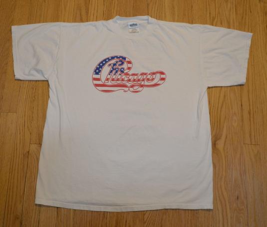 90s CHICAGO T-Shirt Rock Band Concert Tour American Flag XL