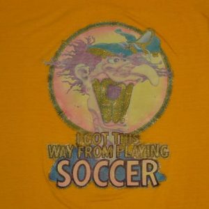 Vintage 70s Iron-On T-Shirt Crazy Soccer Guy - Sz S