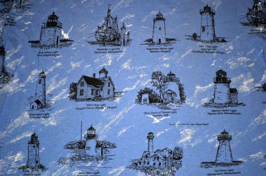VTG 90s T-Shirt Massachusetts Lighthouses All Over Print XL