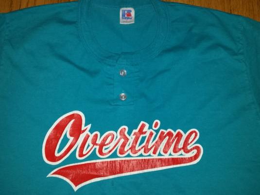 80s 90s Overtime Baseball Softball Button T-Shirt Russell L