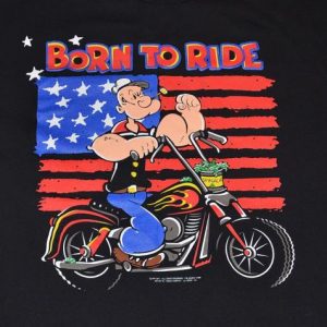 Vintage 90s Popeye Born to Ride Motorcycle T-Shirt -M