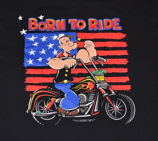 Vintage 90s Popeye Born to Ride Motorcycle T-Shirt -M