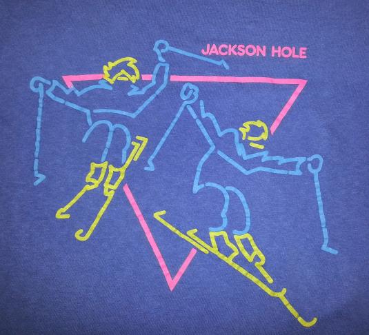 Vintage 80s Jackson Hole T-Shirt Neon Ski Wyoming Sz S