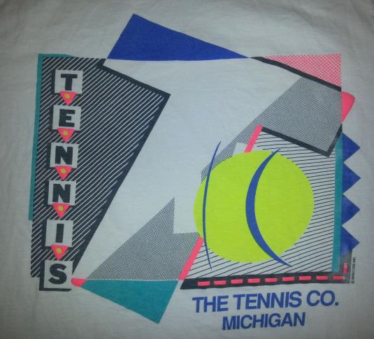 Vintage 1990 Tennis Co T-Shirt 90s Tee Michigan Neon Ball L