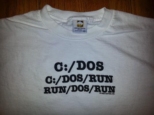 0s C:/DOS/RUN T-Shirt Techie Geek Computer Parody Sz XL