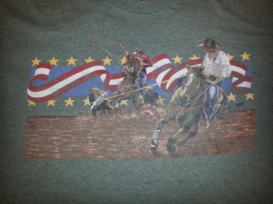 VTG 90s RODEO T-Shirt American Cowboys Horses Bull Lasso XL