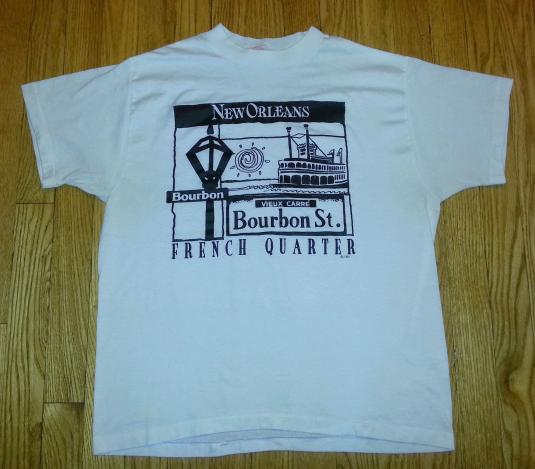 80s French Quarter T-Shirt Bourbon Street Black White Sz M/L