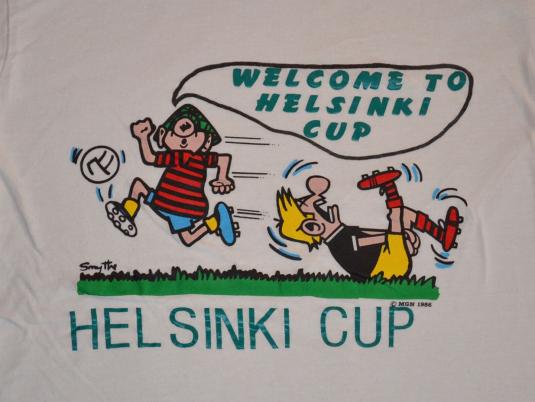 Ombord Du bliver bedre Uensartet VTG 80s T-Shirt Andy Capp Helsinki Cup Soccer Football Sz S | Defunkd