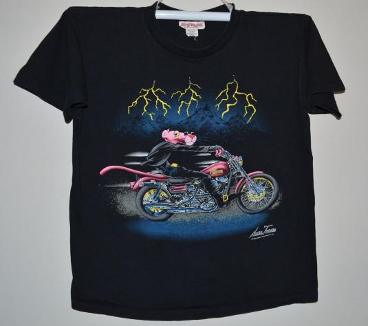 Vintage 90s Pink Panther Motorcycle Biker T-Shirt Fits M – L
