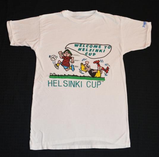 VTG 80s T-Shirt Andy Capp Helsinki Cup Soccer Football Sz S