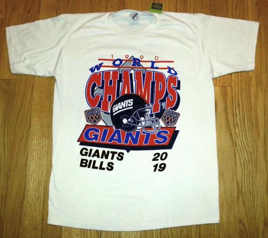 Vintage 90s NY GIANTS T-Shirt 1990 Super Bowl Chams Sz L