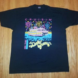 VTG 90s Paddlewheeler T-Shirt CREOLE QUEEN New Orleans Neon
