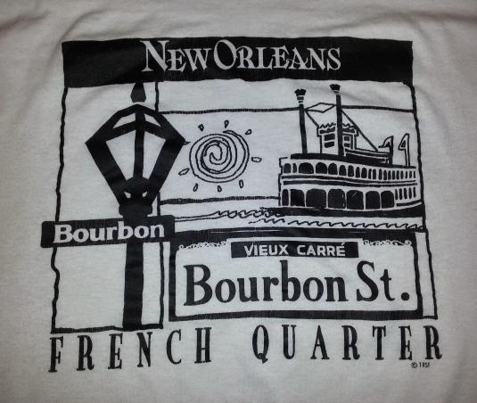 80s French Quarter T-Shirt Bourbon Street Black White Sz M/L