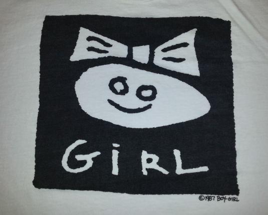 80s Boy-Girl T-Shirt Girl with Bow Tracey Glick B/W XL