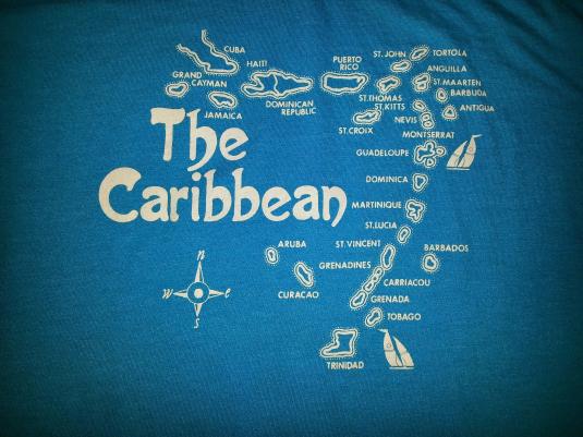 VTG 80s CARIBBEAN T-Shirt Map Tropical Islands USVI BVI Sz L