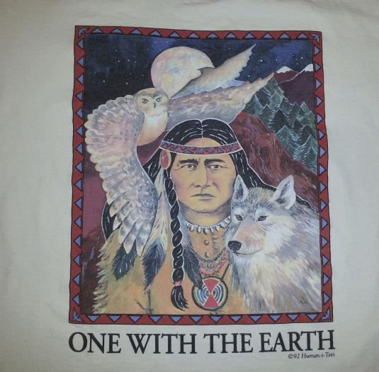VTG 90s T-Shirt One w/the Earth Native Wolf Eagle American