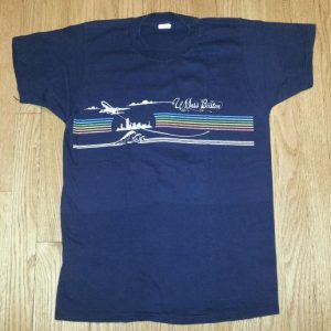 70s 80s UMass Boston T-Shirt College Airplane Rainbow Sz M
